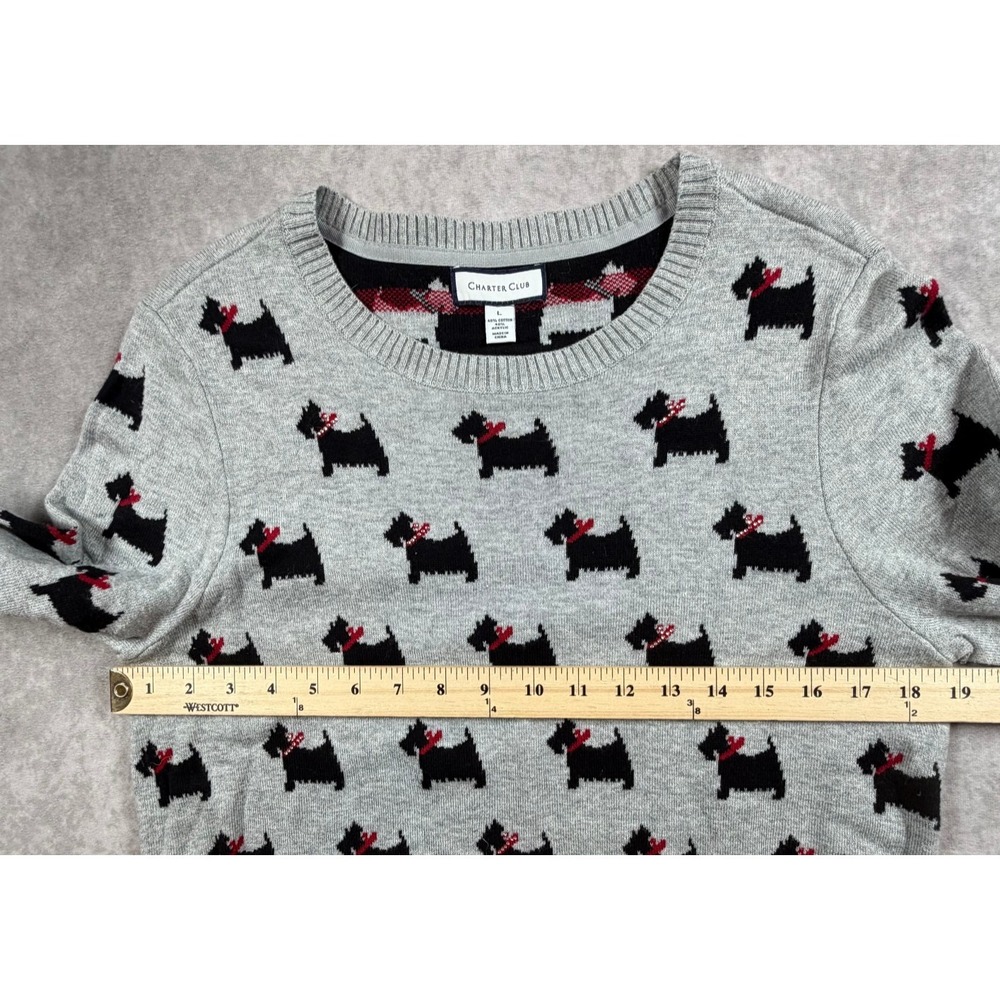 Charter Club Womens Large Sweater Gray Scottie Dog Scottish Terrier Christmas - Picture 8 of 9